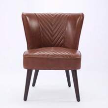 Armless Lounge Chair In Light Brown Genuine Leather – Solid Rubberwood Base, Modern Comfort - 棕色1 - 查看 3