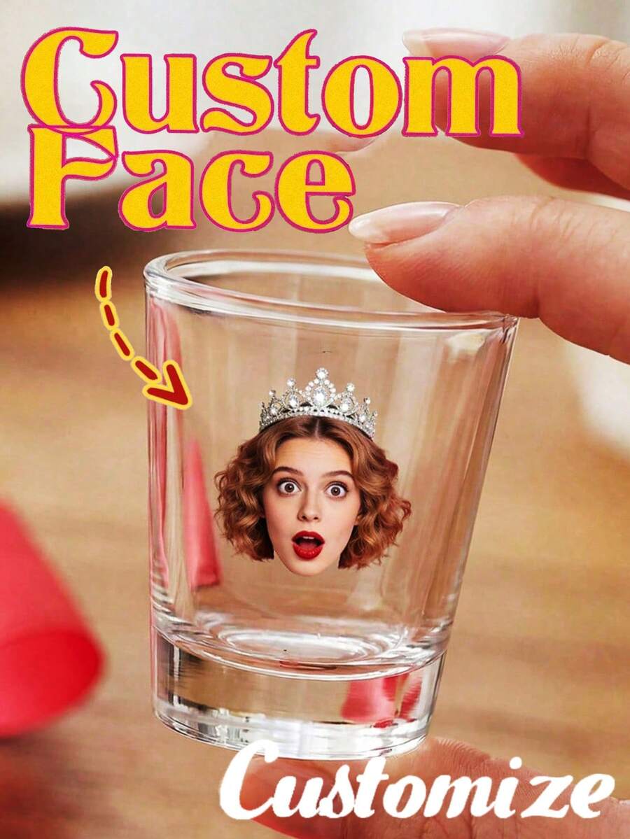 1pc Personalized Funny Shot Glass 2oz Customizable Photo And Name Wedding Bridesmaid Groomsman Gift Birthday Party Unique Gift With Face Pattern - Multicolor - View 1