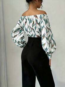 Elegant Women's Off-Shoulder Blouse With Polka Dots And Front Bow - Puff Sleeves, Round Neck, White, Machine Washable, Ideal For Casual Or Semi-Formal Wear In All Seasons - 青綠色 - 查看 2