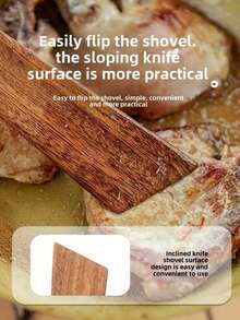 1/2pcs Non-Stick Pan Scratch-Resistant Triangular Cooking Spatula, Portable Hanging Solid Wood Frying Spatula, Multi-Functional For Stir-Frying And Mixing - Camel - View 4