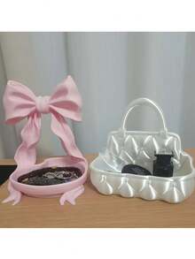 1pc Desktop Jewelry Storage Basket, Suitable For Rings, Necklaces, Earrings. Handbag Style Design. Gift For Women - Suitable For Vanity, Sink And Bedroom. - Multicolor - View 7