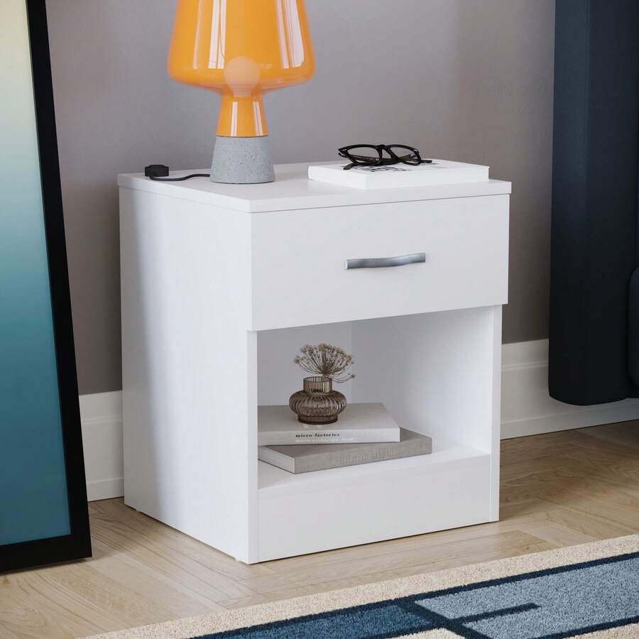 Home Discount Vida Designs Riano 1 Drawer Bedside Chest Cabinet Table Nightstand Coffee Sock Drawers Storage Organisation Display - White - White - View 1