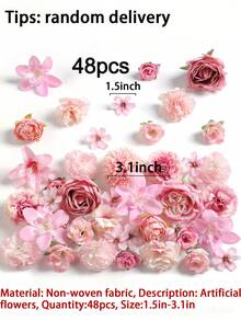 48 PCS Mixed Style Artificial Flower Heads For Spring & Summer, Including Artificial Roses, Peonies, Daisies And More. Featuring Realistic Texture. Perfect For Wedding Floral Decor, Home Decoration, Wreath Making, Flower Embellishments For Bags & Hats, And Table Centerpieces. Suitable For All Seasons. - Pink Series - View 10