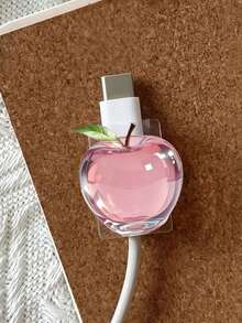 2D Flat Beautiful Red And Pink Apple Fruit-Patterned Cable Protector, Anti-Scratch Type-C/Phone Charger Cable Cover, Stylish And Durable, Phone Cable Protector, Fun Design, Sturdy Plastic Material - Multicolor - View 3