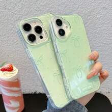 可愛簡約粉色蝴蝶結波點手機殼，適用於 iPhone 17 Pro Max、17 Pro、17 Air、17、16、15、14、13、12、11 Pro Max Plus，柔軟防護背蓋，女孩禮物 - 綠色 - 查看 4