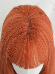 7JHH WIGS 32 Inch Orange Long Layered Straight Wigs For Women - Elegant Wig With Bangs- Dark Roots, Natural Looking Fluffy Very Soft Synthetic Heat Resistant Fiber Full Machine Hair Wig For Girls Daily, Music Festival Party, Cosplay Anime Use, Gift For Friend - Burnt Orange - View 5