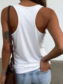 Women's Chic Sleeveless Round Neck Cotton T-Shirt With 'We Love Chicago Baseball' Print, Casual Summer Tank Top, Regular Length - trắng - Xem 3