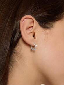 1 Pair Gold Star Stud Earrings, Minimalist Geometric Hollow Design, Versatile Ear Jewelry For Girl's Daily And Party Wear - Silver - View 6