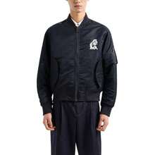 EMPORIO ARMANI Shiny Nylon Bomber Jacket With French Bulldog Embroidery - Navy Blue - View 4