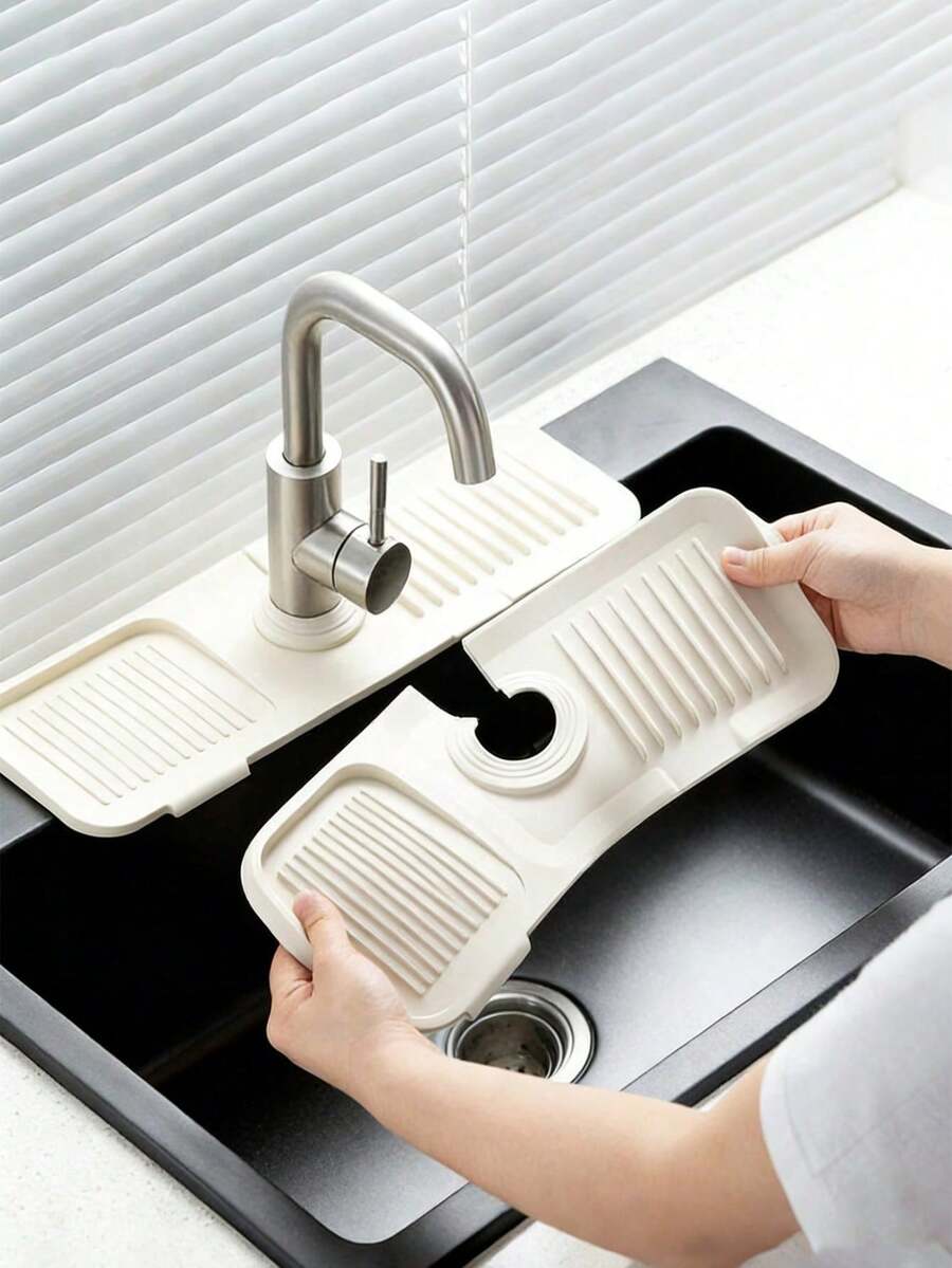 1pc Faucet Splash Guard, Anti-Splash, Adjustable, Narrow Edge Design, Suitable For Kitchen Sink And Bathroom Vanity, Easy To Clean, Foldable Edge, With Drainage Design, Suitable For Bathroom Sink, Kitchen Dish Rack And Kitchen Sink Accessories