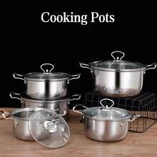 11PCS Induction Non Stick Stainless Steel Cookware Cooking Pot Pan With Lids Set - View 4