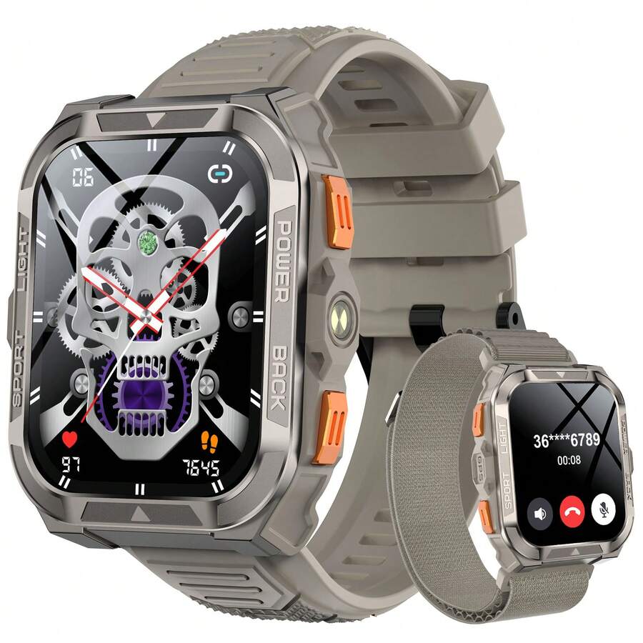 Jam Tangan Pintar Olahraga Luar Ruangan Layar Sentuh Penuh HD 1,91 inci, Waktu Siaga Lama dengan Baterai Besar, Lampu Senter LED & Kompas Terintegrasi, GPS Presisi Tinggi, Terjemahan Suara & Asisten AI, Jam Tangan Pintar Unisex Kompatibel dengan iOS & Android - Khaki - View 1
