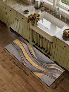 1pc Diatom Mud Kitchen Mat With Abstract Gold Marble Pattern Design, Grey Base With Metallic Gold Curved Lines, Fluid Marble Fusion Effect, Modern Luxury Artistic Style - Multicolor - View 13