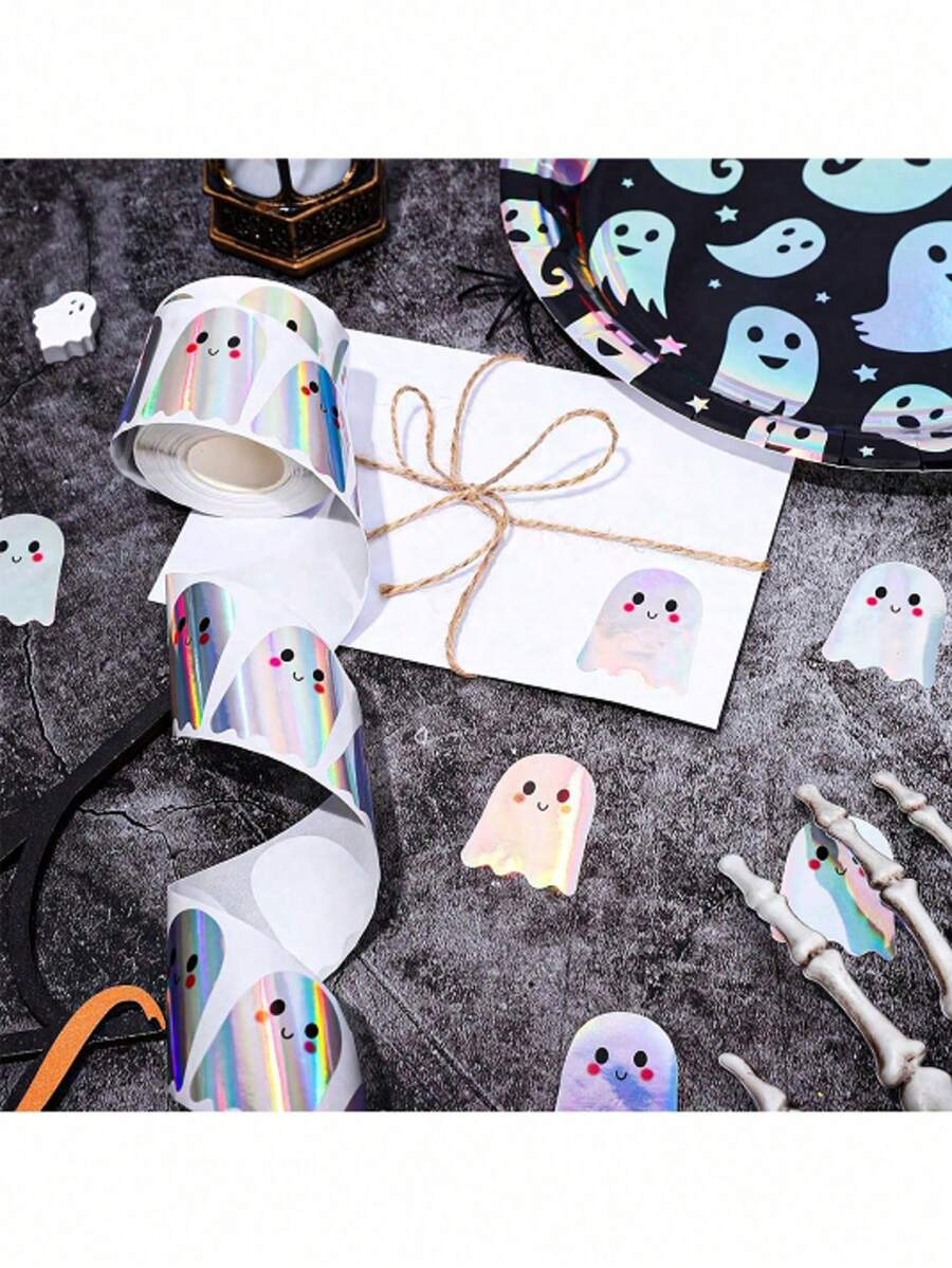 500 Sheets Holographic Halloween Ghost Stickers, Laser Cute Boo Ghost Waterproof Adhesive Stickers For Envelope, Magazine, Scrapbook DIY Decoration, Party Supplies, PVC Decal Sticker School Supplies,Back To School Scrapbook Supplies Funny Stickers Laptop Stickers Kindle Phone Stickers - Ghost - View 1