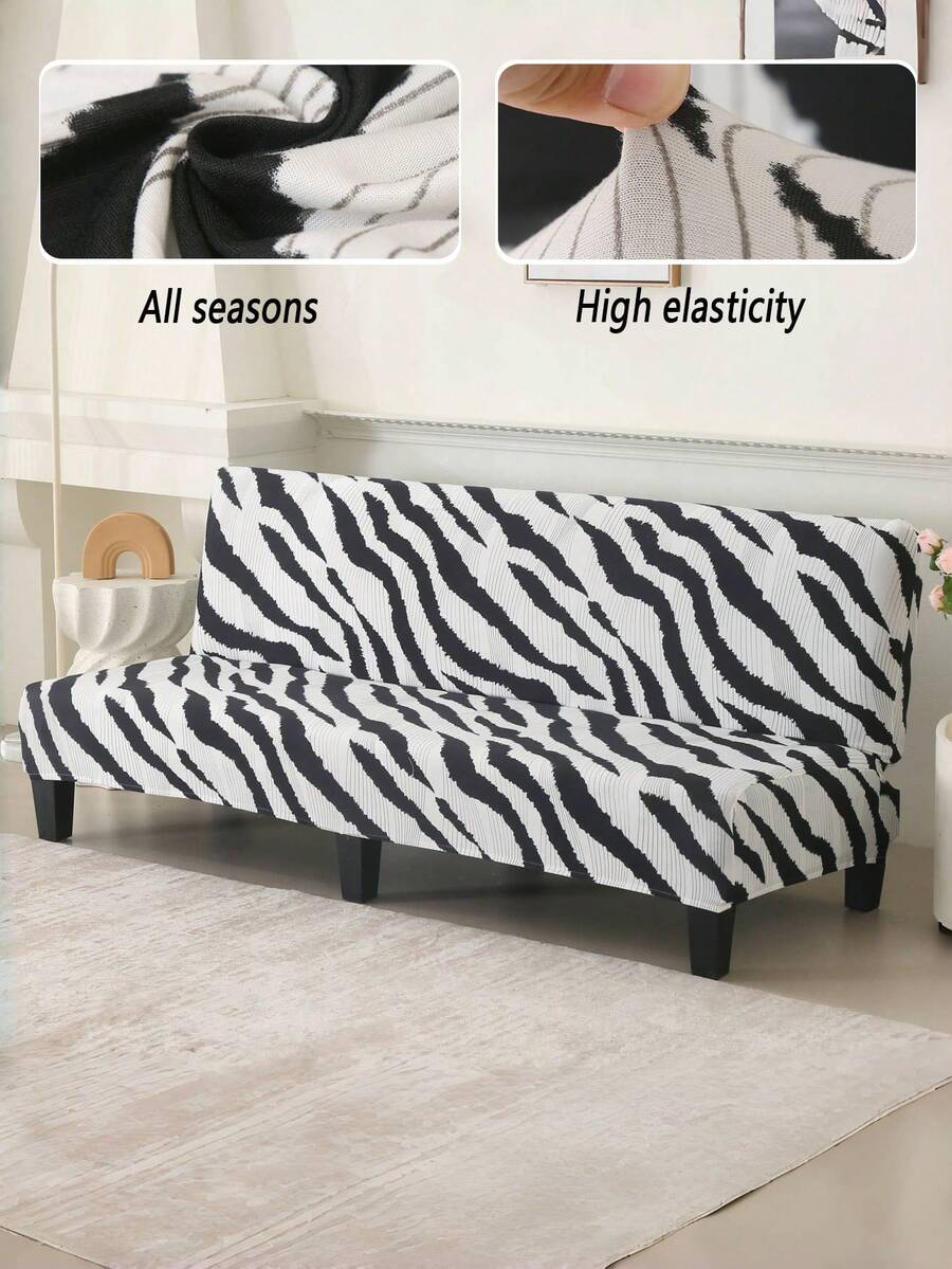 Armless Sofa Bed Cover, Elastic All Inclusive Polyester Fiber Sofa Cover, Knitted Milk Silk, Suitable For All Seasons - Black and White - View 1