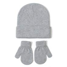 3 pezzi Set di cappello e guanti lavorati a maglia per bambini e bambine autunno/inverno, set di 3 pezzi con berretto invernale + guanti, set di cappello lavorato a maglia casual per neonati e bambini piccoli, morbido e caldo, colore unito minimalista, disponibile in più colori - 3 pezzi - Visualizzare 8