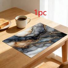 1/2/4/6/8入大理石墨水印花餐墊，18"*12"(45*30cm)，2款黑金與青金抽象水彩設計，100%聚酯纖維防水防污耐熱可機洗耐用桌墊，適用於居家、餐廳、B&B - 彩色 - 查看 17