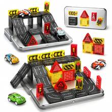 28/36PCS Magnetic Building Blocks With City Road Track & Mini Cars, Educational Puzzle Toy For Kids 3-14, Random Color, Gift For Birthday & Holiday (Random Color/Style) - Multicolor - View 2