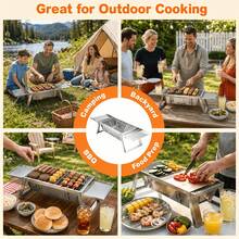 Cepasei Small Portable BBQ Charcoal Grill, Mini Folding Barbecue Grill With 4-Level Heat Control, Outdoor Tabletop BBQ Smoker For Camping, Picnic, Garden, Terrace & Travel - Silvery - View 4