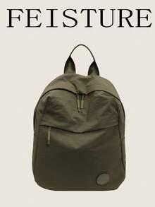 1pc Lightweight & Spacious Travel Backpack, Solid Color Washed Nylon Material, Minimalist Design For College Students - Green - View 1