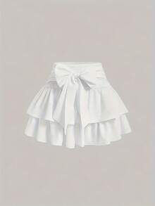 Minifalda de volantes escalonados a la moda con diseño de lazo, apta para todas las estaciones - Cielo azul - Ver 7