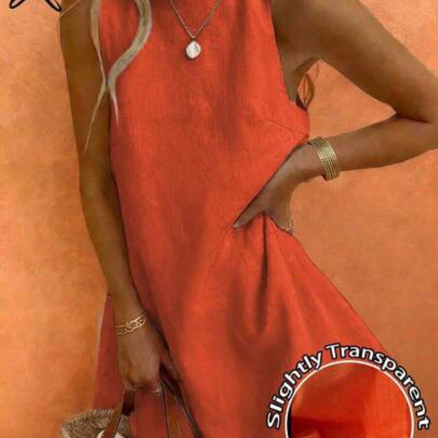 LunaCass8 Vestido casual y elegante de cuello redondo sin mangas color caqui con diseño de estrella de mar, adecuado para primavera y verano - Naranja - Ver 1