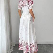 LunaCass8  Vestido de verano de mujer con estampado floral elegante, cintura ceñida y mangas abullonadas - Verde - Ver 10