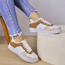 Women's/Men's White Casual Sneakers, Urban Style, Comfortable For Walking, Work, School, College, And Outings, Soft, Non-Slip Sole, Lace-Up, Durable, Lightweight, And Breathable Material. - BCO/焦糖 - 查看 2