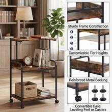 3-Tier Rolling Printer Stand With Storage Shelves, Multi-Purpose Printer Organizer Cart With Wheels, For Folders Books Fax Machine Scanner Home Office Desk - Brown - View 3