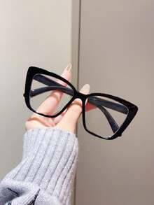 3pcs/1pc Women's Solid Color Casual Style TR Material Cat-Eye Oversized Transparent Glasses, Suitable For All Seasons - Transparent - View 9