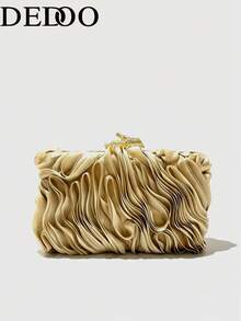 Dedoo Elegant Ruffled Kissing Lock Square Clutch Bag, Suitable For Weddings, Parties, Formal Occasions, Also Can Be A Gift For Women - Gold - View 7