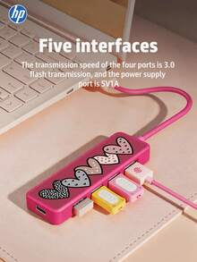 HP 4-in-1 Docking Station, Plug and Play, USB Hub dengan Adaptor Pengisian Daya Type-C 2.0 Splitter, Kompatibel dengan Konverter Laptop Apple, Mendukung Proyeksi 4K dan Pengisian Daya PD, Docking Station 4-in-1, Motif Hati Kartun (USB2.0*4, Type-C*1) - View 3