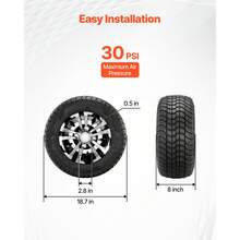 Golf Cart Wheels, 10" 205/50-10 Black Aluminum Alloy Golf Cart Tires And Wheels Combo (Set Of 4) Fit Club Car, EZGO, Yamaha, 4 Ply Rubber 4-Lug Lawn Mower Tires & Rims, 675 Lbs Load, All-Terrain - 10" 205/50-10 - 查看 11