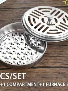 3pcs Stainless Steel Mosquito Coil Holder Set, Portable With Lid And Handle, Compact Design, Suitable For Indoor And Outdoor Use - Multicolor - View 1