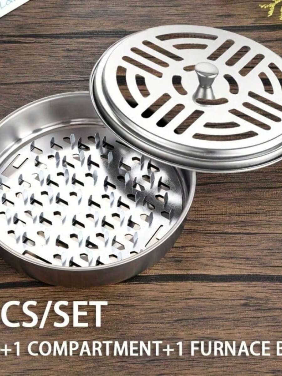 3pcs Stainless Steel Mosquito Coil Holder Set, Portable With Lid And Handle, Compact Design, Suitable For Indoor And Outdoor Use - Multicolor - View 1