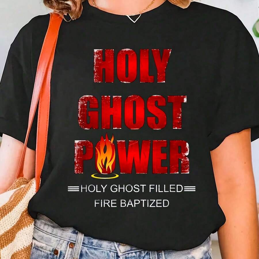 Cotton T-Shirt Holy Ghost Power Spirit-Filled Pental Apostolic Gif T-Shirt Printed O-Neck Casual T Shirt Wo's Clog - Negro - Ver 1