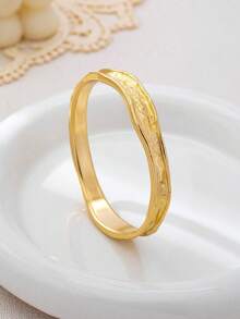 3pcs/1pc Fashion Minimalist Gold Hammered Geometric Wave Asymmetrical Shape Bangle Set, Suitable For Women, Exquisite Texture Polished Heavy Metal And Zinc Alloy Material Bangle Set - Yellow Gold - View 6