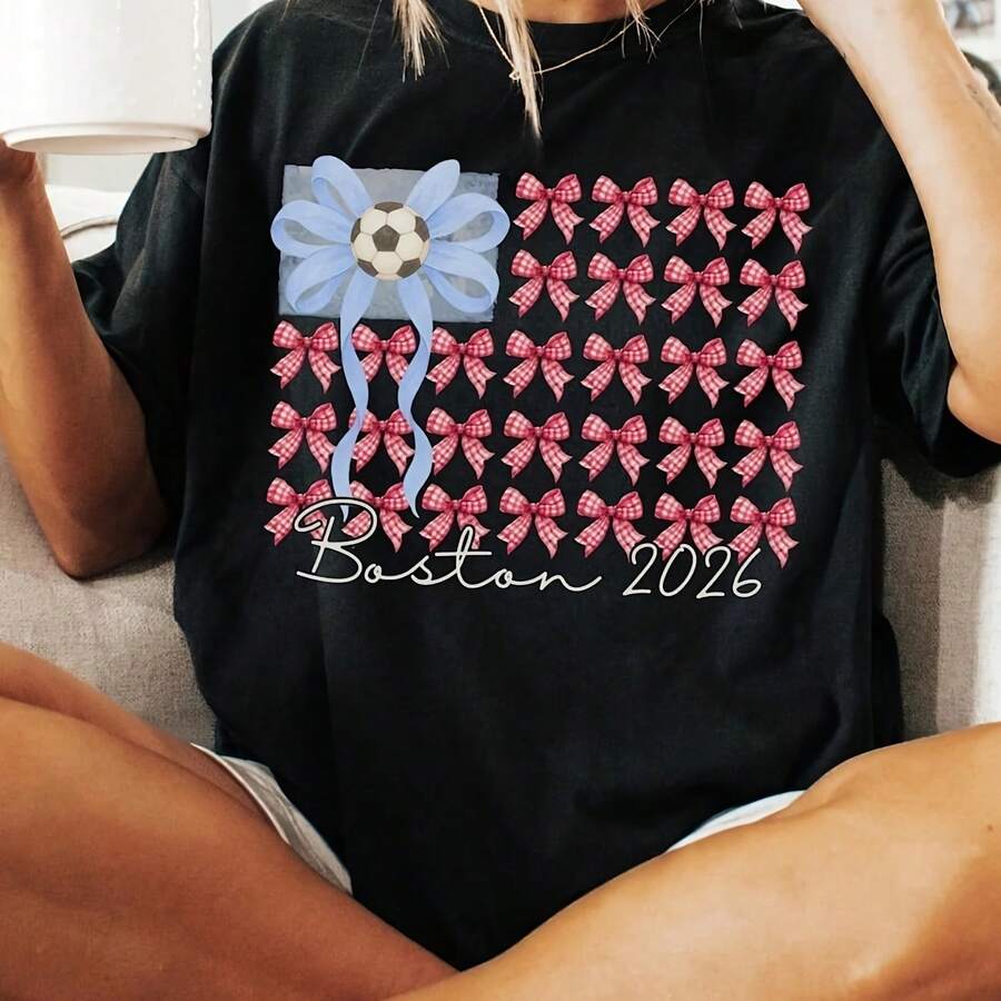 Oversized 06 Soccer Shirt, USA Soccer Fan Tee, Soccer Watch Parthirt, Red White Blue Soccer Top, Group Soccer Shir - 黑色 - 查看 1