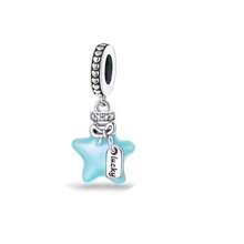 1 pezzo Ciondolo a tema Oceano Blu & Spazio, Perla in smalto placcata argento a forma di animale e stella, Adatto per braccialetti fai-da-te, collane e accessori per la creazione di gioielli - Blu - Visualizzare 22