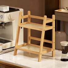New Chinese Style Double-Layer Cup Rack, Made Of Rattan And Bamboo, Brown And Natural Wood Tones. It Can Hold Teacups, Coffee Cups And Spice Jars, And Serve As A Storage Shelf Suitable For Dorms, Kitchens, Offices, Tea Rooms, Balconies, Living Rooms And Other Spaces. - Multicolor - View 11