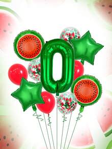 11pcs 32-Inch Red & Green Number Balloon Set, 18-Inch Watermelon Foil Balloon, Star Balloon, 12-Inch Red & Green Foil Confetti Transparent Latex Balloon, Suitable For Birthday Party, Watermelon Party, Summer Party Decoration - Multicolor - View 23