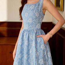 xuehuamaoyi02  Vestido elegante sin mangas de cuello cuadrado con bolsillo de unicolor vintage para mujer, atuendo de verano, vestido de invitada de boda, vestido de regreso a la escuela, vestido de cumpleaños elegante para mujer, atuendo de cumpleaños elegante para mujer, atuendo de vacaciones para mujer, vestido elegante para mujer en otoño, ropa de mujer para vacaciones, vestido de iglesia para mujer, atuendo de festival para mujer, estilo de dinero antiguo, atuendo de brunch para mujer - Verde - Ver 6
