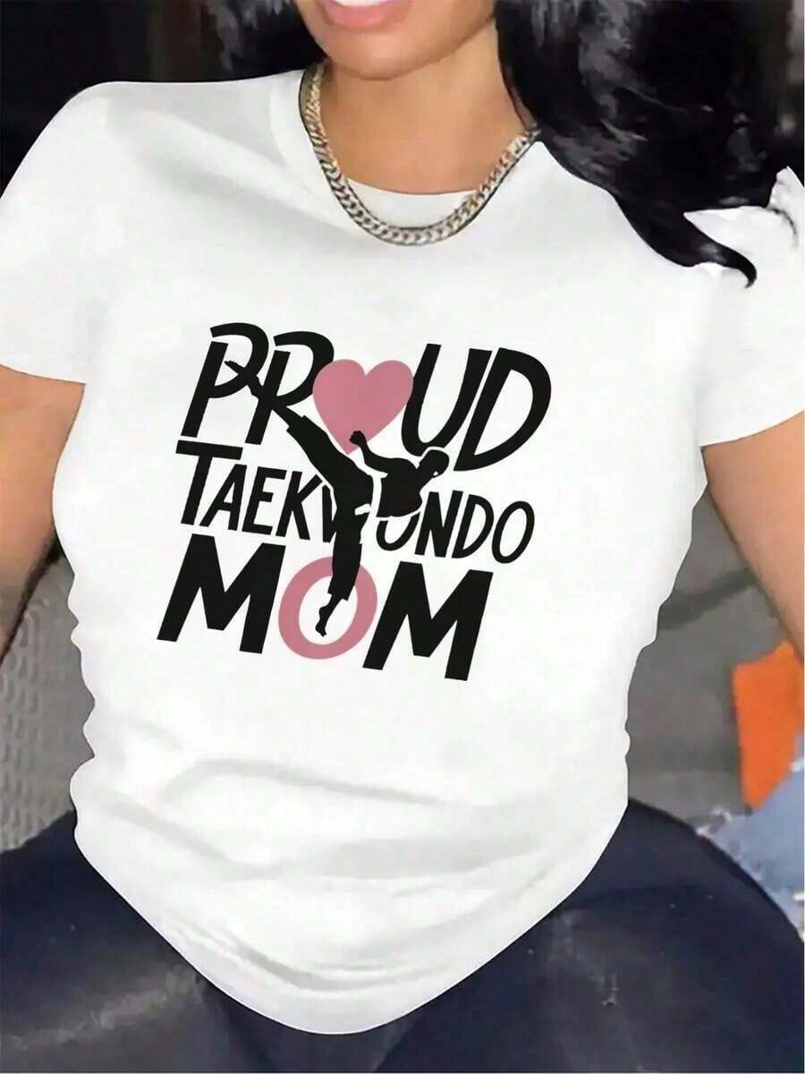 ClassicCamiseta de manga corta con estampado de dibujos animados para mujer, de algodón, para madres orgullosas de Taekwondo para Usar el gimnasio, duradera y cómoda, perfecta para entusiastas de ellos deportes, tela ligera y transpirable, adecuada para actividades interiores y exteriores, cuello redondo informal, manga corta, para Usar todos ellos las estaciones, idea de regalo Perfecto.Camiseta cómoda de algodónSummer Tee - Blanco - Ver 1