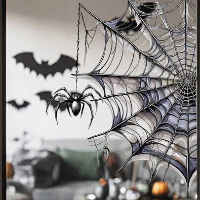 Miếng dán hút kính cửa sổ hình mạng nhện Halloween hai mặt, decal trang trí tiệc nhện đen Halloween, phù hợp cho nhà ở, cửa hàng, vật dụng kính