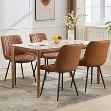 Modernes 2er Set Esszimmerstühle – Gepolsterter Sitz aus Kunstleder – Stabiles Metallgestell – Komfort für Küche, Esszimmer & Gastronomie – Leder - braun - Übersicht 3