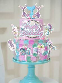 17pcs Mermaid Theme Cupcake Decorations, Mermaid Birthday Party Cupcake Decorations, Ocean Creature Mermaid Tail Pattern Cake Decorations, First Birthday Cake Decorations, Mermaid Birthday Party Decorations, Baby Shower Party Decorations, Birthday Party Supplies, Underwater World Party Decorations, Ocean Theme Birthday Decorations, Birthday Gifts, Party Favors - Mermaid - View 9