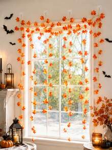 Halloween Autumn Maple Leaf Vine Wreath Set, Artificial Autumn Leaf Hanging Decor Wreath, Suitable For Halloween Wall Decoration, Party Backdrop, Porch, Patio, Fireplace And Window Display - Halloween Vine Set - View 4