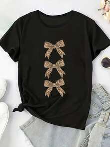 Soft & Airy Women's Luxury Tee, Light Fabric With Exceptional ComfortPlus Size Women's T-Shirt - Zebra & Leopard Animal Print Heart Design, Casual Round Neck Short Sleeve Top, Machine Washable All-Season Comfort Fit, Ladies T Shirts, Sweatshirt, Soft Fabric - 黑4 - 查看 1