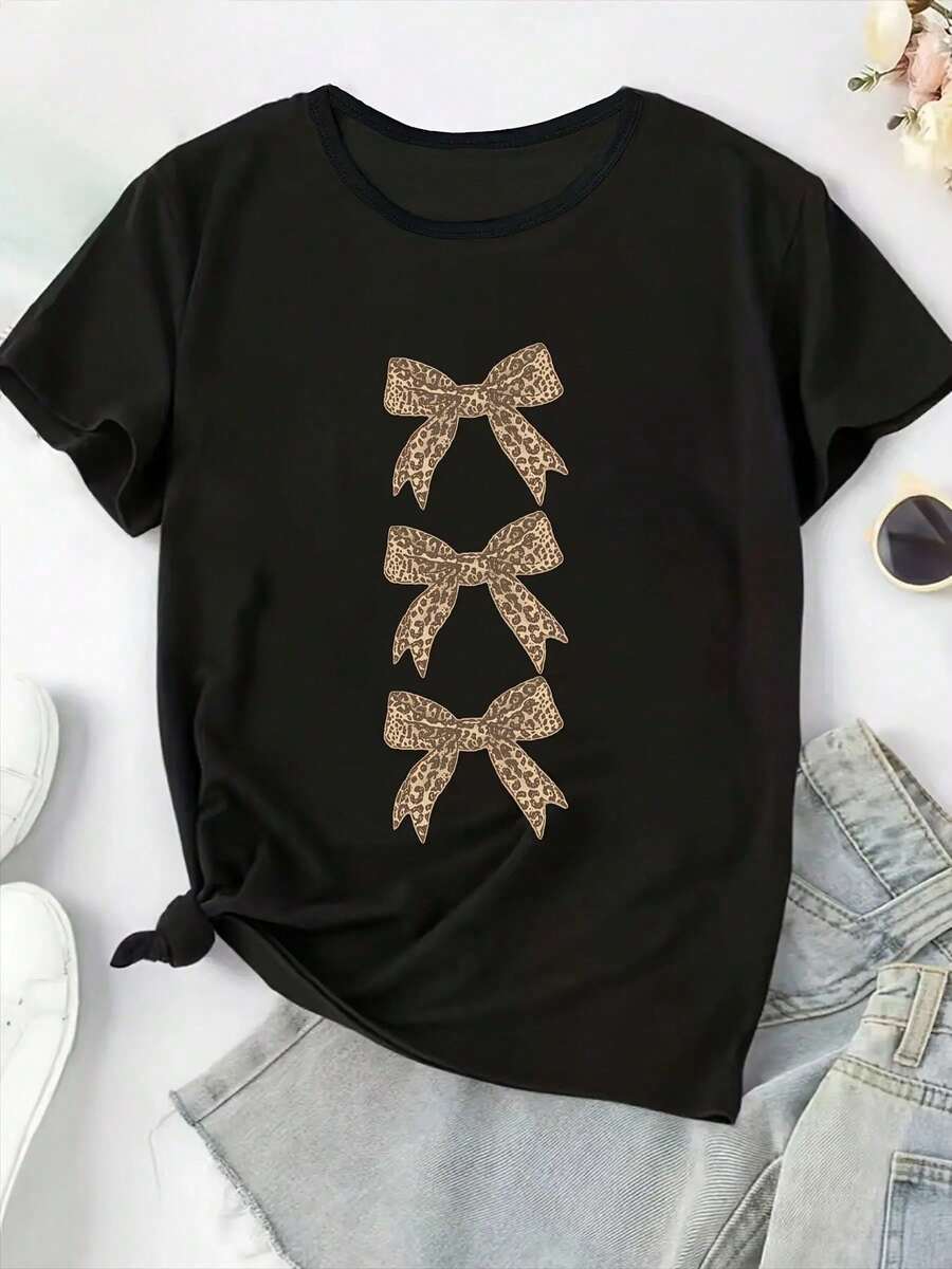 Soft & Airy Women's Luxury Tee, Light Fabric With Exceptional ComfortPlus Size Women's T-Shirt - Zebra & Leopard Animal Print Heart Design, Casual Round Neck Short Sleeve Top, Machine Washable All-Season Comfort Fit, Ladies T Shirts, Sweatshirt, Soft Fabric - 黑4 - 查看 1