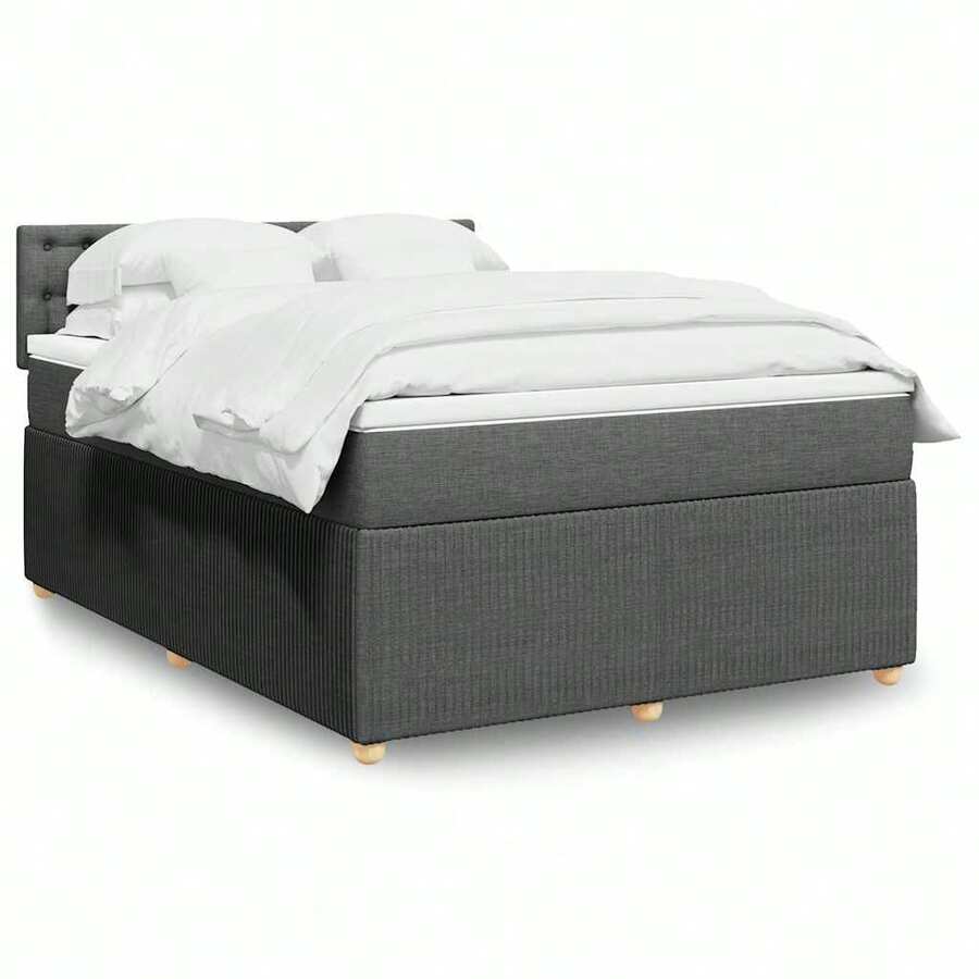 Joinmee Sommier à lattes de lit avec matelas Gris foncé 140x200cm Tissu - Gris - Voir 1